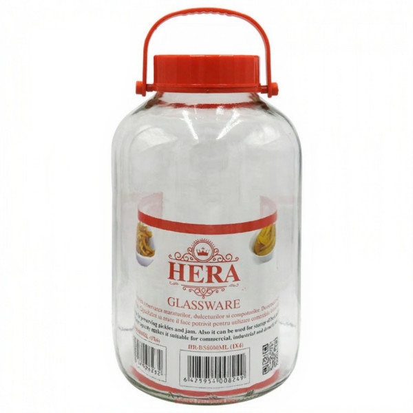 Product Image for Borcan sticla cu capac si maner 8L Hera HR-BS8000ML DNC64013
