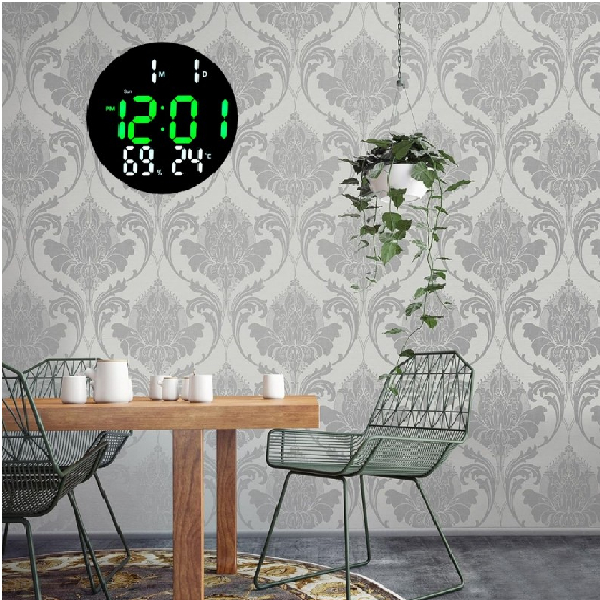 Product Image for Ceas Rotund cu Led Verde Alb de Perete Masa si Telecomanda 3813L 13B075 XXM