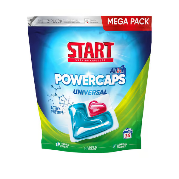 Product Image for Detergent Spalat Rufe 36 Capsule Pods START Allin1 PowerCaps Universal DNC57518
