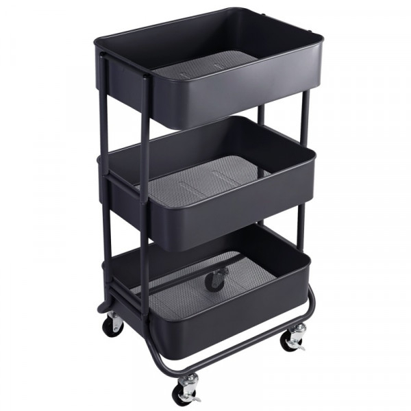 Product Image for Etajera Metalica 3 Rafturi Roti 44.50x34x75cm Grunberg GR3234 Negru