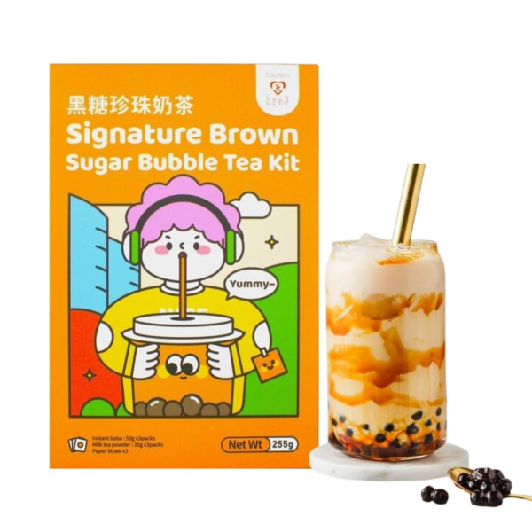 Product Image for Kit Bubble Tea Tokimeki Perle Tapioca Boba Tea Zahar Brun 255g MLL