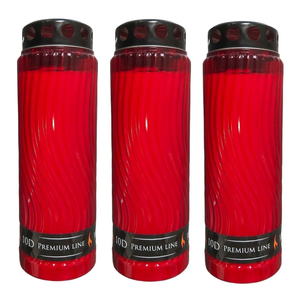 Product Image for Set 3 Candele 10 Zile Premium Line Plastic Rosu cu Capac LCA CNN43793 DNC YGQ