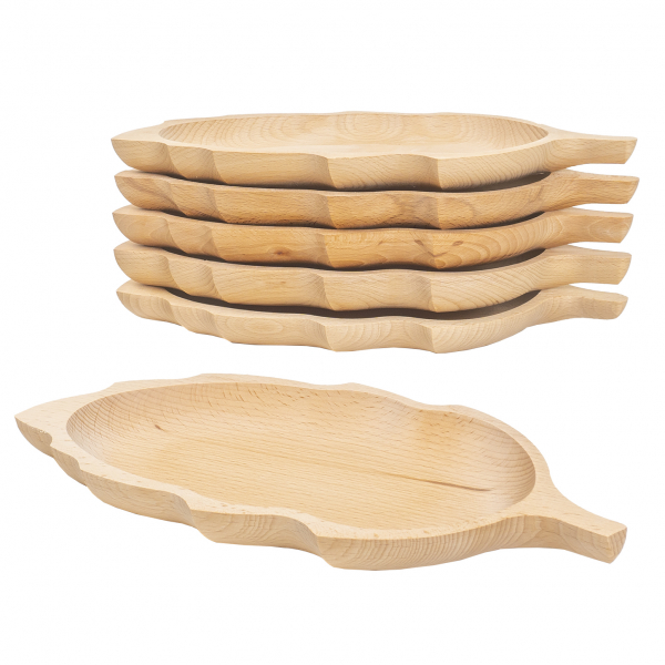 Product Image for Set 6 farfurii lemn fag forma frunza 34x18cm Zilan EXT 6179