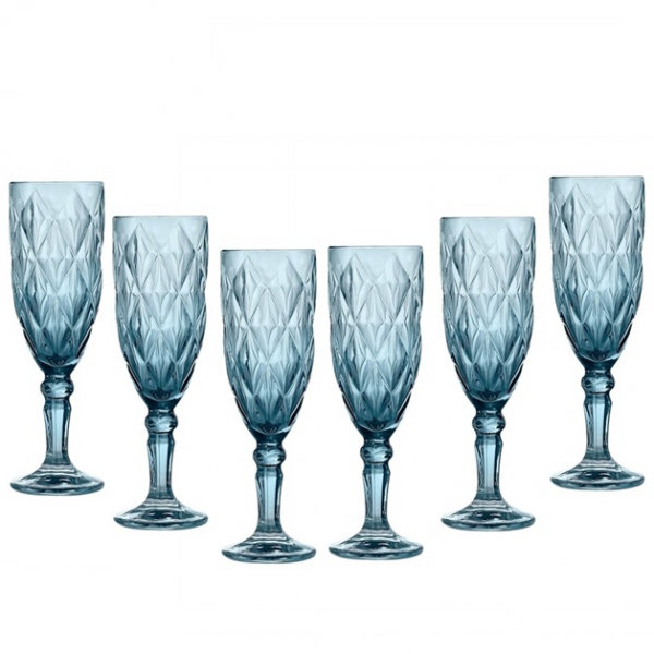 Product Image for Set 6 Pahare Sticla cu picior Cok Blue 165ml Sampanie 157-0009 CNN49479