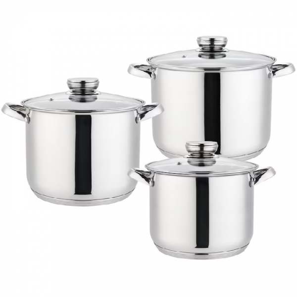 Product Image for Set 6 piese 3 Oale Inox cu capace sticla 20 22 24cm EdelHOFF EH9094 JGR