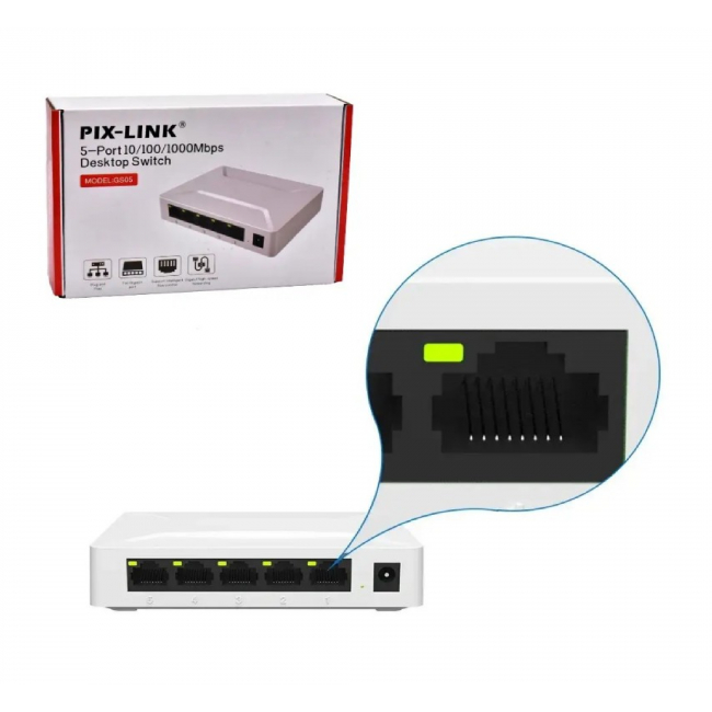 Product Image for Switch Gigabit 5 Porturi 10/100/1000Mbps Pix-Link GS05 2I019 XXM