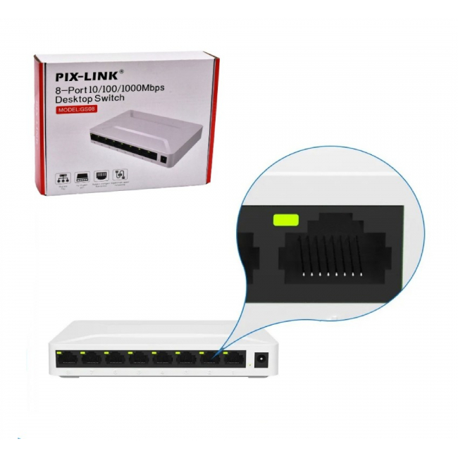 Product Image for Switch Gigabit 8 Porturi 10/100/1000Mbps Pix-Link GS08 2I020 XXM