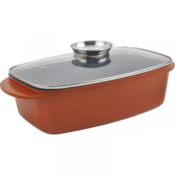 Product Image for Tava Teflonata Roaster Cuptor cu Capac Sticla 5l 32x22x10cm Grunberg GR1007
