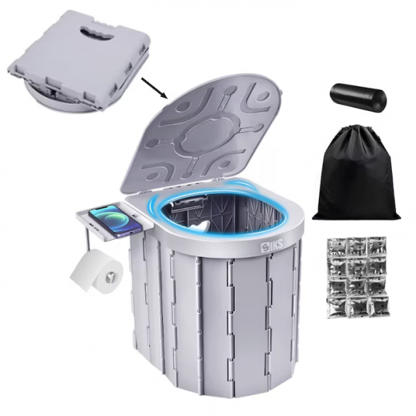 Product Image for Toaleta Portabila echipata camping 32.5x30x28cm Plastic Gri DNC65674