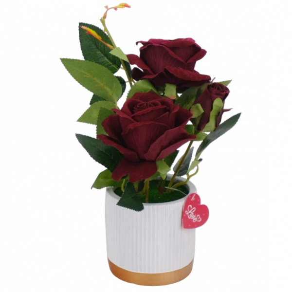 Product Image for Trandafiri Artificiali in Ghiveci Ceramic Wei 10x30cm A13043 DNC55487 Rosu