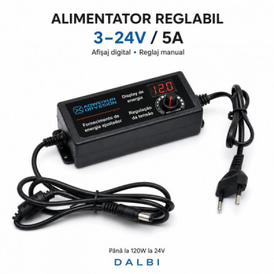 Alimentator Reglabil 3-24V DC 5A cu Afisaj Digital Mufa 5.5x2.1mm DALBI 7B001 XXM
