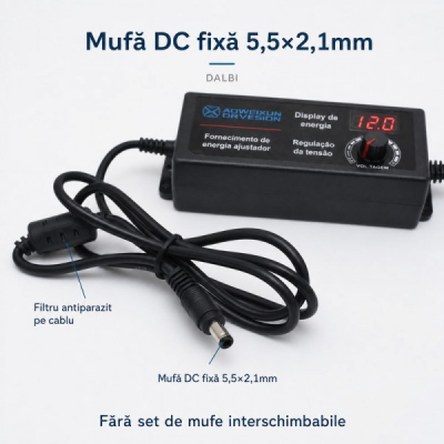 Alimentator Reglabil 3-24V DC 5A cu Afisaj Digital Mufa 5.5x2.1mm DALBI 7B001 XXM