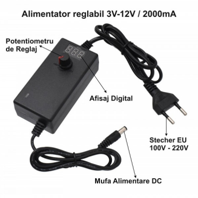 Alimentator Reglabil LCD 100-240V 3V-12V DC 2A 7B015 XXM