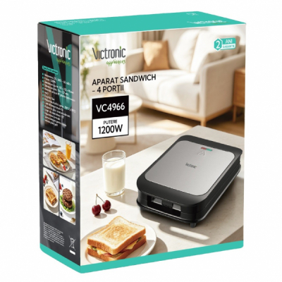 Aparat Sandwich Maker 1200W 4 Portii Victronic VC4966