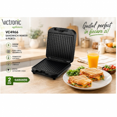 Aparat Sandwich Maker 1200W 4 Portii Victronic VC4966