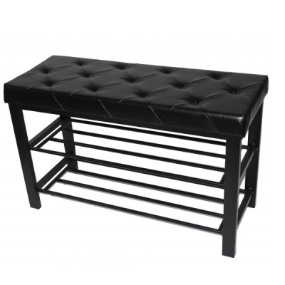 Bancheta Tapitata cu Suport Incaltaminte 81x32x49cm Grunberg TB91 Negru