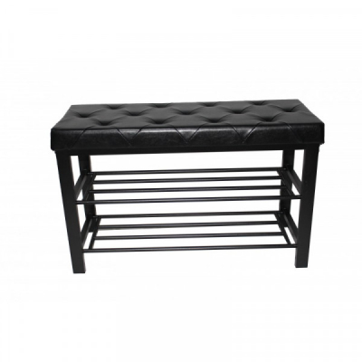 Bancheta Tapitata cu Suport Incaltaminte 81x32x49cm Grunberg TB91 Negru