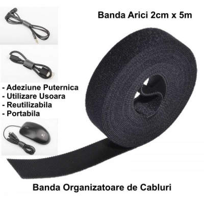 Banda cu Arici Velcro 2cmx5m Organizare Cabluri BDA02500 XXM