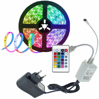 Banda LED Multicolor 5m cu Sursa de Alimentare si Telecomanda 3528RGB