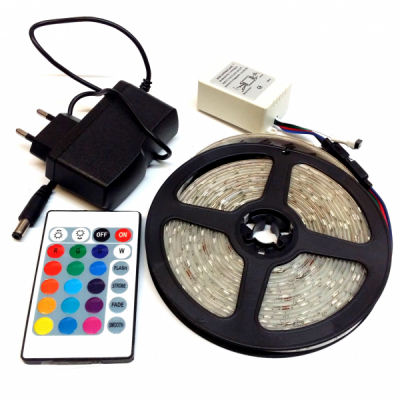 Banda LED SMD RGB Autoadeziva 5m la Priza, Telecomanda CL2835 JGR CGS1074
