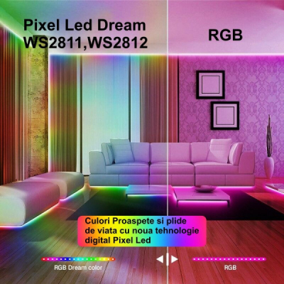 Banda LED WS2812 Digital Pixel 5050 RGBIC 5m300LED 5V IP65 18A116 XXM