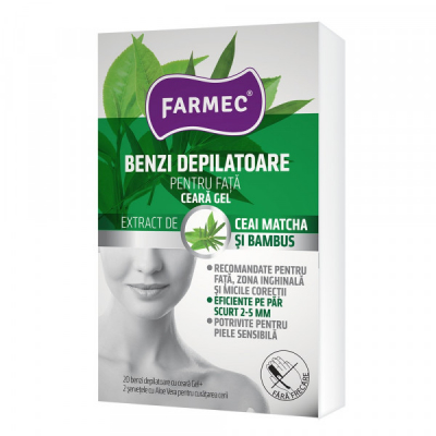 Benzi depilatoare pentru fata cu ceara gel 20 benzi Farmec DNC33898