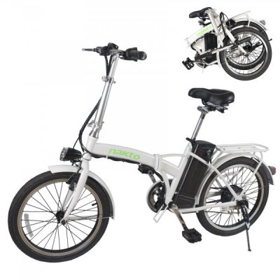 Bicicleta Electrica Pliabila 20 Inch 250W 36V Alb cu Verde Nakto