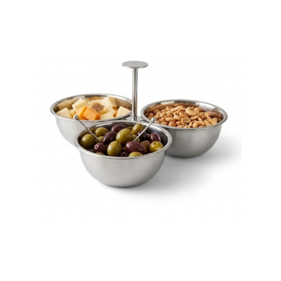Bol triplu 10cm servire pentru snacksuri Inox 22x22x11.5cm Grunberg IGR7058