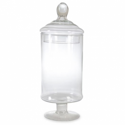 Bomboniera Cylinder cu Picior Sticla Incolora cu Capac 33cm CNN41338
