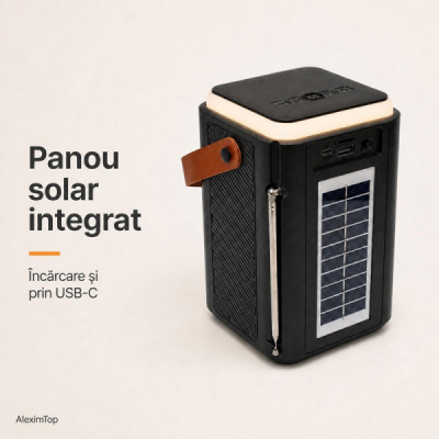 Boxa Portabila Bluetooth 10W cu Panou Solar Radio FM SZ-L34 13A004 XXM