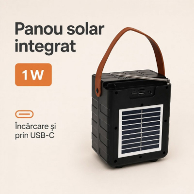 Boxa Portabila Bluetooth 10W cu Panou Solar si Radio FM SZ-L11M 13A001 XXM