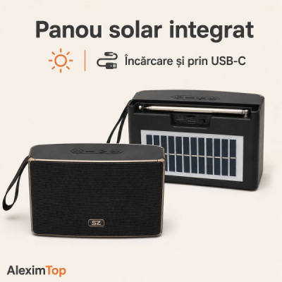 Boxa Portabila Bluetooth cu Panou Solar Radio FM SZ-L15 MINI 13A005 XXM