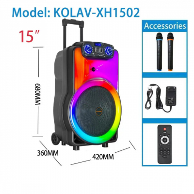 Boxa Portabila Troller 15Inch 2 Microfoane BT Karaoke 40W Kolav XH1502