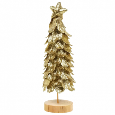 Bradut Auriu Decorativ de Craciun PVC+Lemn 22cm SD-00409 WEI DNC59938