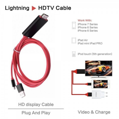 Cablu HDTV 2m Adaptor HDMI 1080P Conectare iPhone 6 6s 7 IOS 10 la TV
