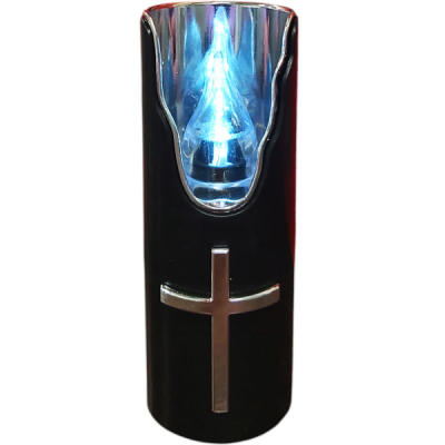 Candela electronica Subito neagra cruce argintie LED Alb 5x12.5cm CNN49465