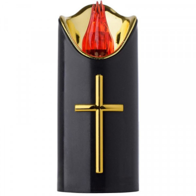 Candela Electronica Subito Neagra Cruce Aurie LED Rosu 5x12.5cm CNN50013