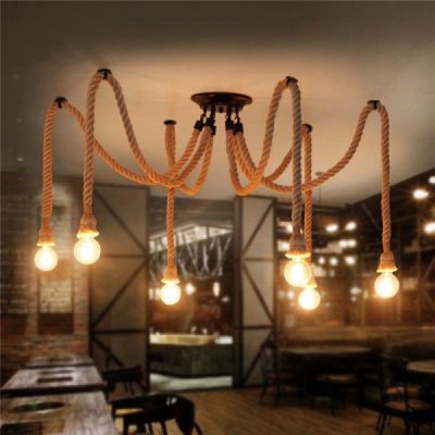 Candelabru Vintage Spider din Sfoara pentru 6 Becuri E27