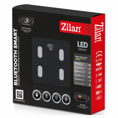 Cantar electronic corporal 28x28x2cm 180kg sticla negru Zilan ZLN8980