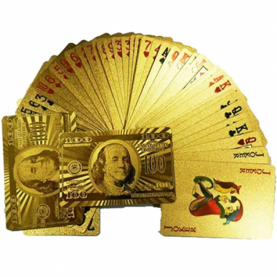 Carti de Joc Aurii din Plastic cu Design 100 Dolari 57x87mm