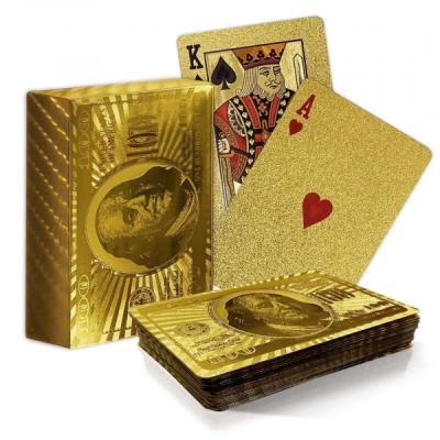 Carti de Joc Aurii din Plastic cu Design 100 Dolari 57x87mm