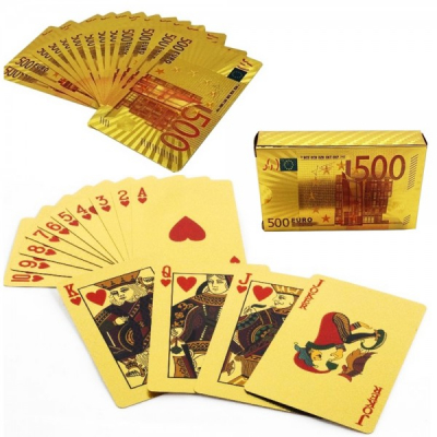 Set Carti de Joc Aurii Plastifiate cu Design 500 Euro Cadouri Barbati