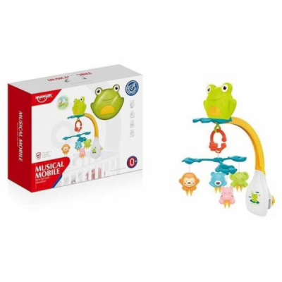 Carusel muzical mobil cu proiectie luminoasa Broasca Galben si Verde HE0309 CWT