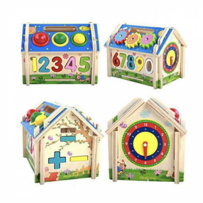 Casa copii multifunctionala din lemn cu 5 tipuri de activitati educative MMM-108 CWT
