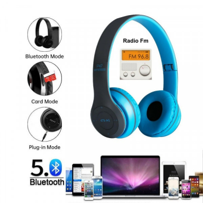 Casti Audio P47 Wireless BT Radio, Microfon 5.0+EDR Blue 2J020 XXM