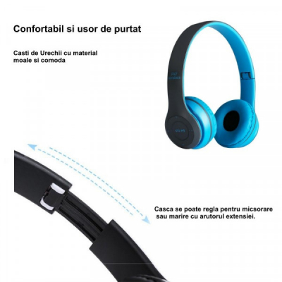 Casti Audio P47 Wireless BT Radio, Microfon 5.0+EDR Blue 2J020 XXM