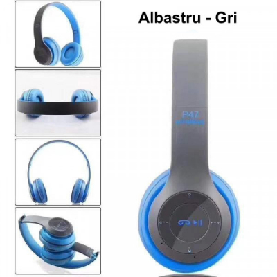 Casti Audio P47 Wireless BT Radio, Microfon 5.0+EDR Blue 2J020 XXM