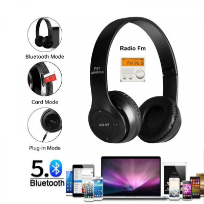 Casti Audio P47 Wireless BT Radio, Microfon 5.0+EDR Negru 2J019 XXM