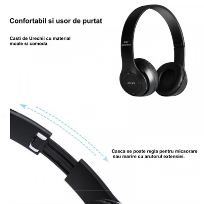 Casti Audio P47 Wireless BT Radio, Microfon 5.0+EDR Negru 2J019 XXM