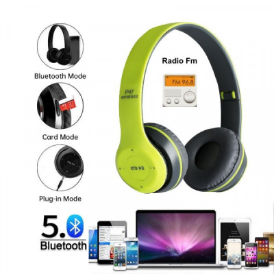Casti Audio P47 Wireless BT Radio, Microfon 5.0+EDR Verde 2J022 XXM